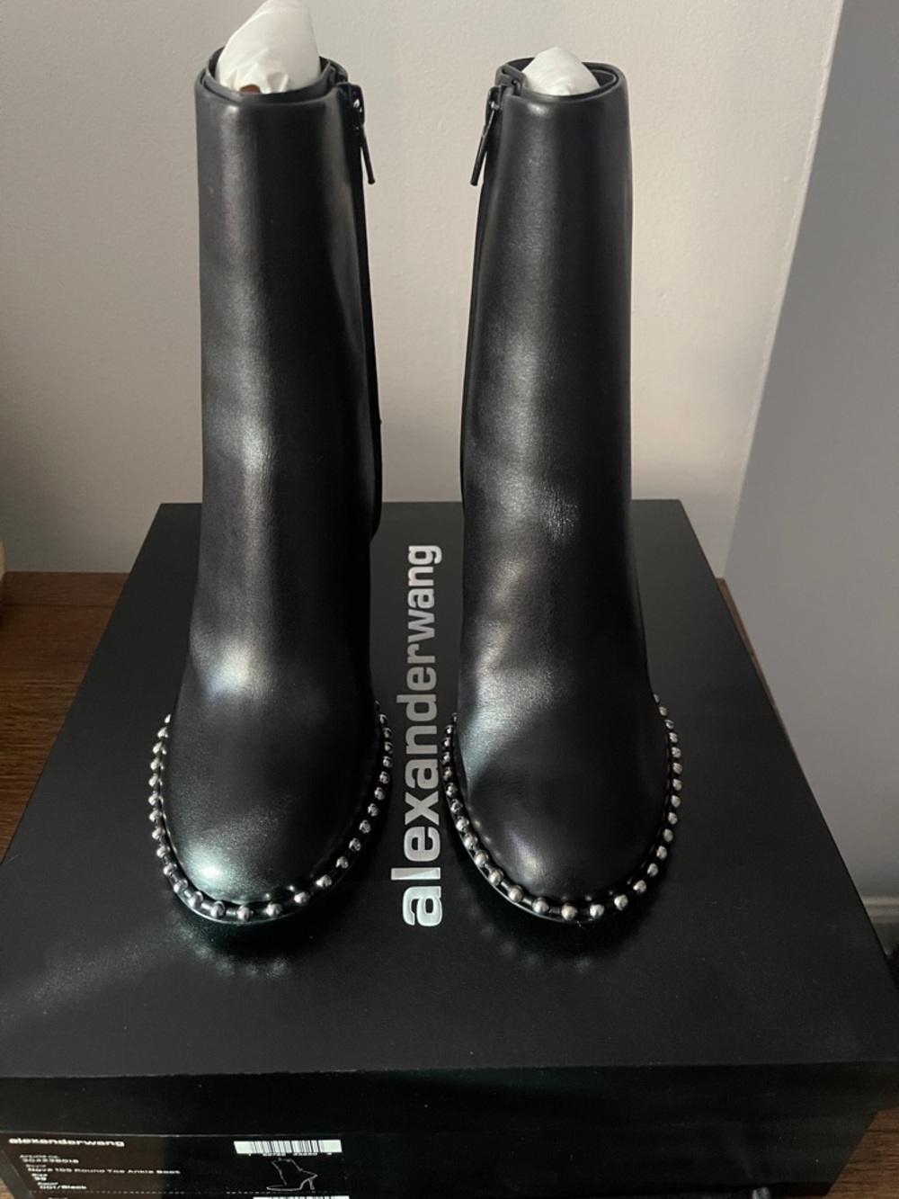 Alexander Wang Nova 105 Round Toe Black Leather Studded Ankle Boots